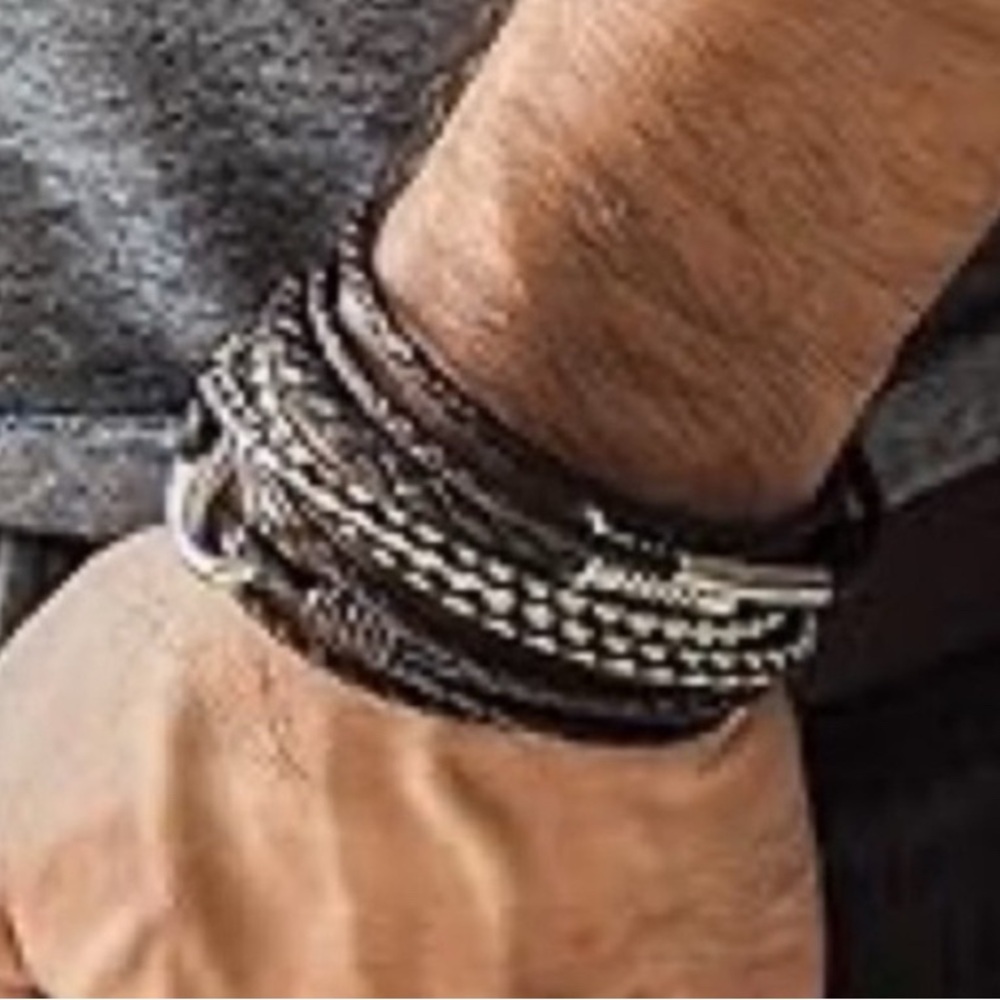 NWOT Men's Leather & Stainless Steel Bracelet Set
